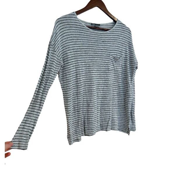Vince Gray and Navy Striped Linen Lightweight Long Sleeve Top, Size XS - Picture 2 of 6